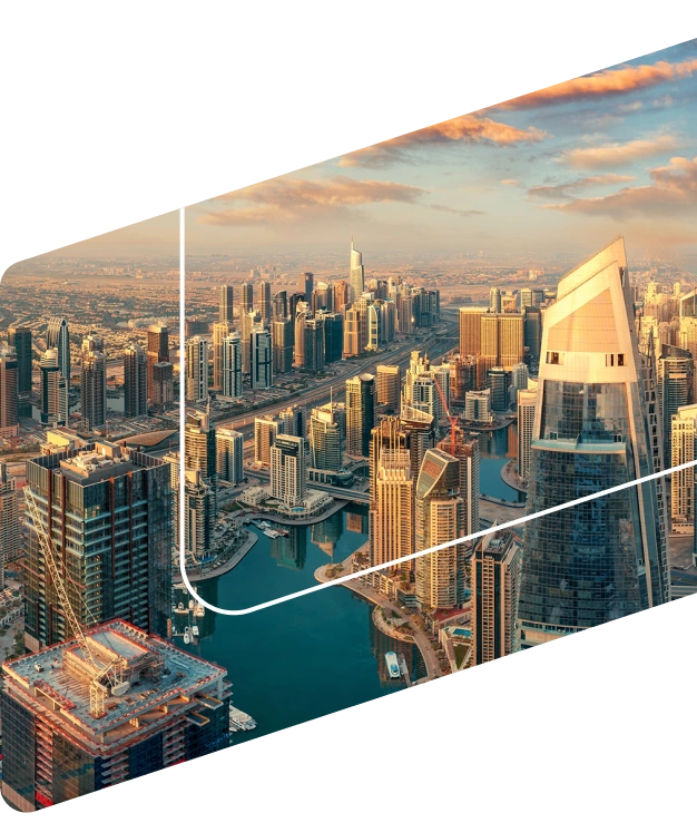 Aerial view of Dubai Marina at sunset, highlighting prime leasing and subleasing opportunities